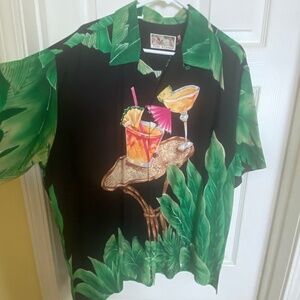 Tori Richard Hawaiian Shirt, Men's Size L Cocktails Hawaiian Shirt